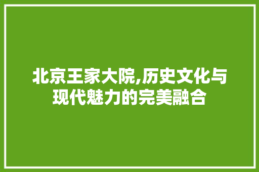 北京王家大院,历史文化与现代魅力的完美融合