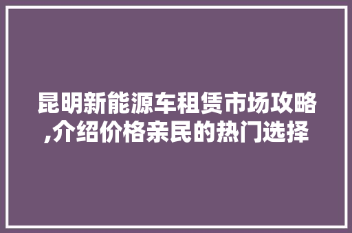 昆明新能源车租赁市场攻略,介绍价格亲民的热门选择