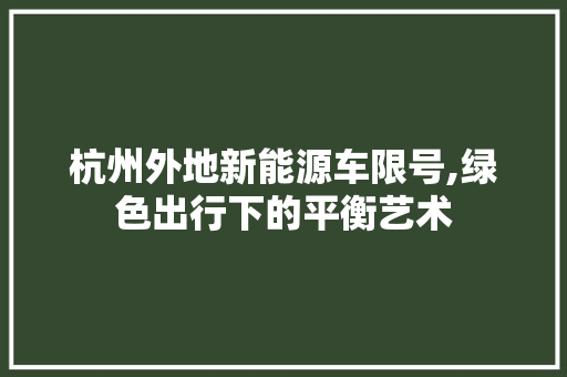 杭州外地新能源车限号,绿色出行下的平衡艺术