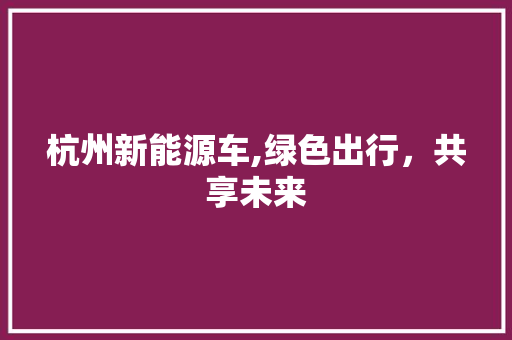 杭州新能源车,绿色出行，共享未来