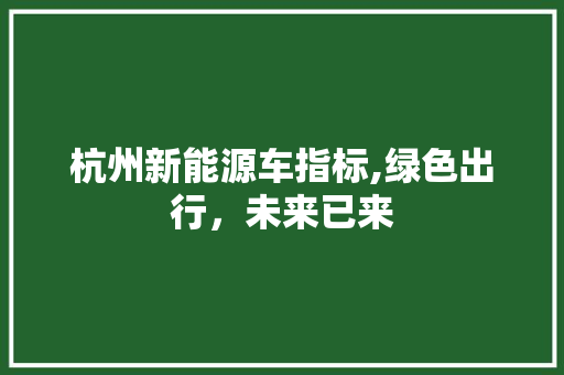 杭州新能源车指标,绿色出行，未来已来