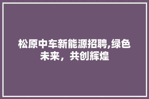 松原中车新能源招聘,绿色未来，共创辉煌