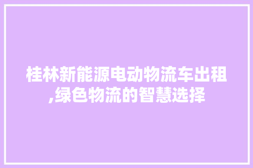 桂林新能源电动物流车出租,绿色物流的智慧选择