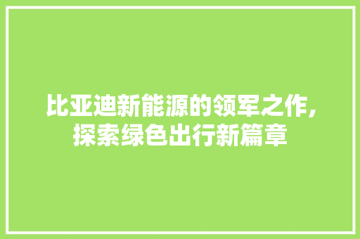 比亚迪新能源的领军之作,探索绿色出行新篇章