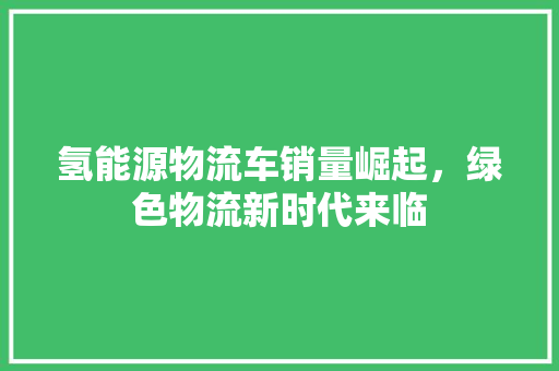 氢能源物流车销量崛起，绿色物流新时代来临