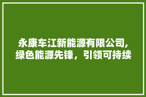 永康车江新能源有限公司,绿色能源先锋，引领可持续发展新潮流