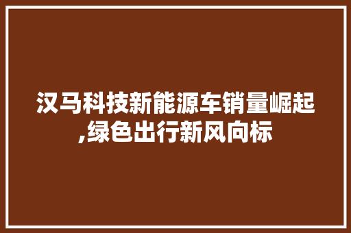 汉马科技新能源车销量崛起,绿色出行新风向标