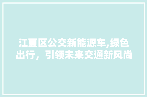 江夏区公交新能源车,绿色出行，引领未来交通新风尚