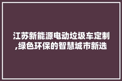 江苏新能源电动垃圾车定制,绿色环保的智慧城市新选择