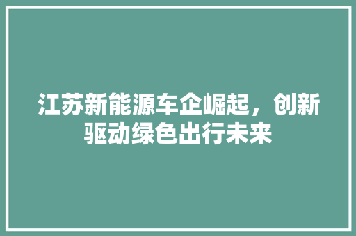 江苏新能源车企崛起，创新驱动绿色出行未来