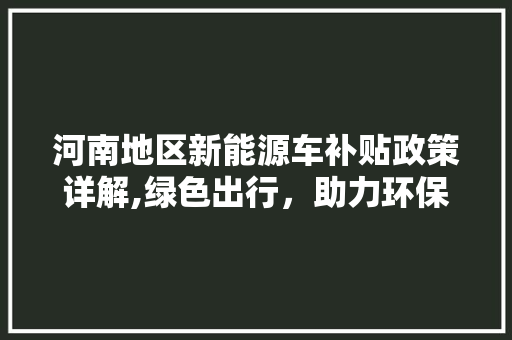 河南地区新能源车补贴政策详解,绿色出行，助力环保