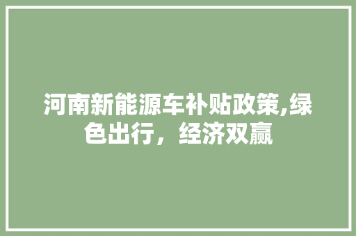 河南新能源车补贴政策,绿色出行，经济双赢