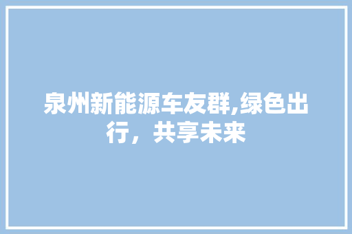 泉州新能源车友群,绿色出行，共享未来