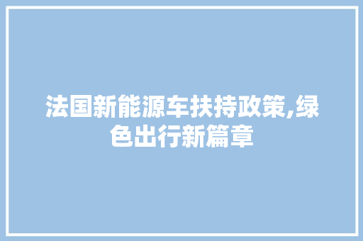 法国新能源车扶持政策,绿色出行新篇章