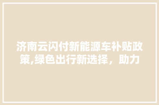 济南云闪付新能源车补贴政策,绿色出行新选择，助力节能减排