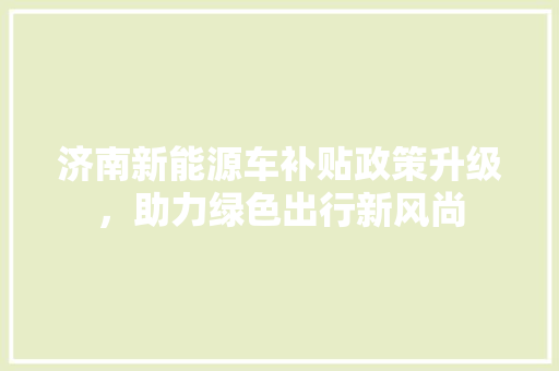 济南新能源车补贴政策升级，助力绿色出行新风尚