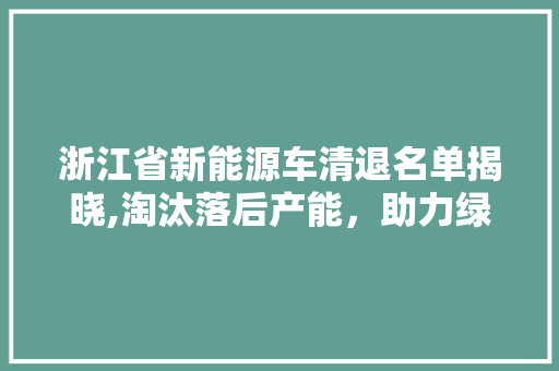 浙江省新能源车清退名单揭晓,淘汰落后产能，助力绿色发展