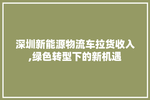 深圳新能源物流车拉货收入,绿色转型下的新机遇