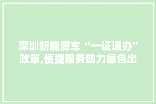 深圳新能源车“一证通办”政策,便捷服务助力绿色出行新风尚