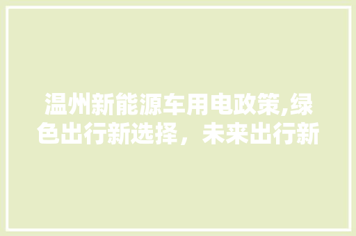 温州新能源车用电政策,绿色出行新选择，未来出行新篇章