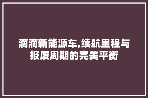 滴滴新能源车,续航里程与报废周期的完美平衡