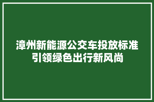 漳州新能源公交车投放标准引领绿色出行新风尚