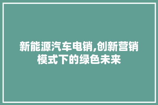 新能源汽车电销,创新营销模式下的绿色未来