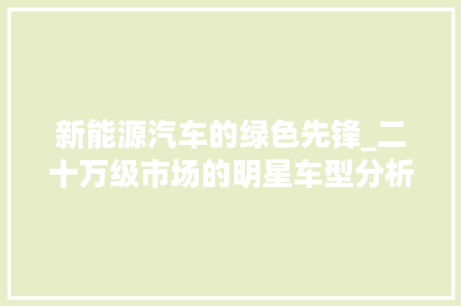 新能源汽车的绿色先锋_二十万级市场的明星车型分析