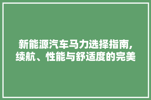 新能源汽车马力选择指南,续航、性能与舒适度的完美平衡