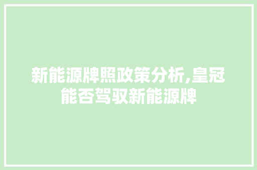 新能源牌照政策分析,皇冠能否驾驭新能源牌