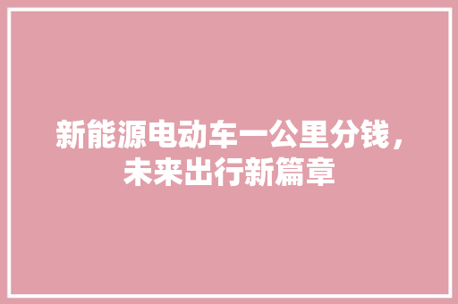 新能源电动车一公里分钱，未来出行新篇章