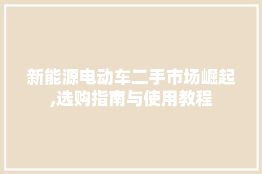 新能源电动车二手市场崛起,选购指南与使用教程