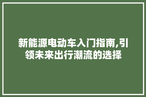 新能源电动车入门指南,引领未来出行潮流的选择