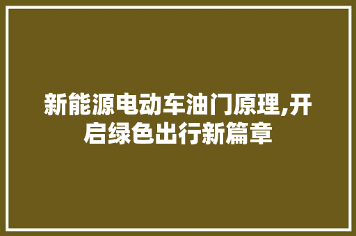 新能源电动车油门原理,开启绿色出行新篇章