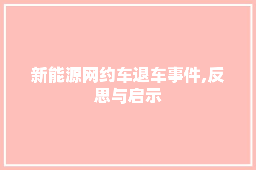 新能源网约车退车事件,反思与启示