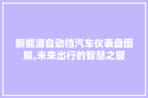 新能源自动挡汽车仪表盘图解,未来出行的智慧之窗