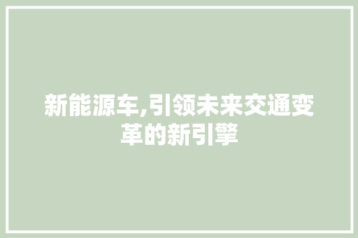 新能源车,引领未来交通变革的新引擎