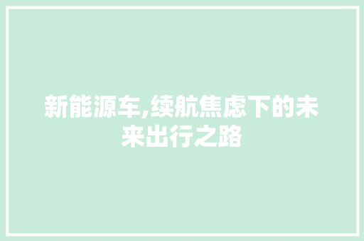 新能源车,续航焦虑下的未来出行之路