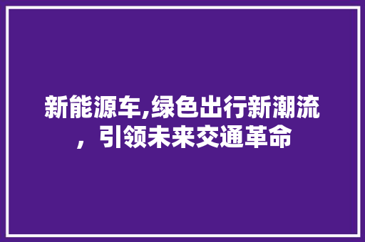 新能源车,绿色出行新潮流，引领未来交通革命