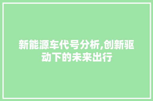 新能源车代号分析,创新驱动下的未来出行