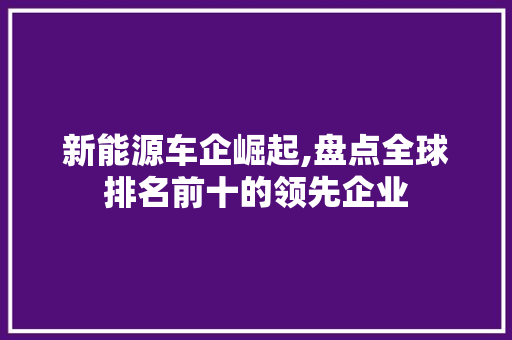 新能源车企崛起,盘点全球排名前十的领先企业