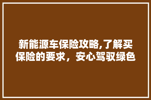 新能源车保险攻略,了解买保险的要求，安心驾驭绿色出行