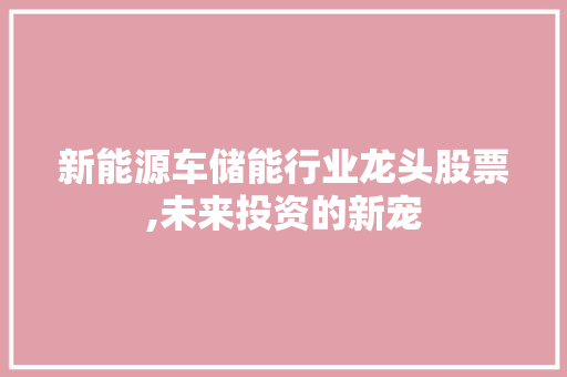 新能源车储能行业龙头股票,未来投资的新宠