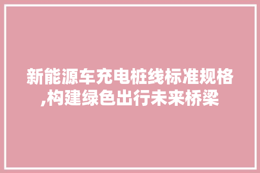 新能源车充电桩线标准规格,构建绿色出行未来桥梁