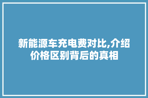 新能源车充电费对比,介绍价格区别背后的真相