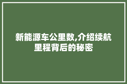 新能源车公里数,介绍续航里程背后的秘密