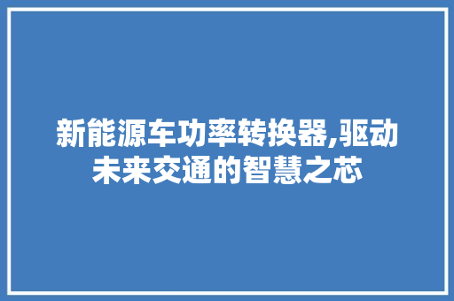 新能源车功率转换器,驱动未来交通的智慧之芯