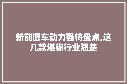 新能源车动力强将盘点,这几款堪称行业翘楚