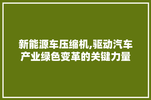 新能源车压缩机,驱动汽车产业绿色变革的关键力量