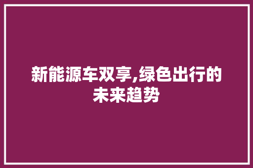 新能源车双享,绿色出行的未来趋势